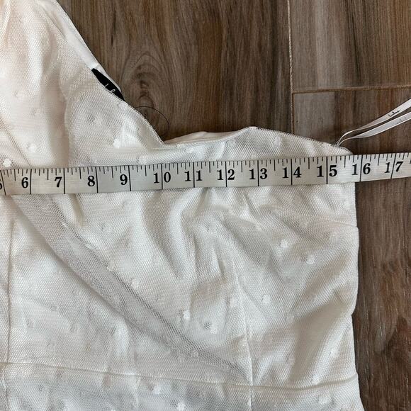 NWT Lulu’s Dress White Polka Dot Mesh One-Shoulder Midi XL Slit Cocktail Event - Picture 9 of 11